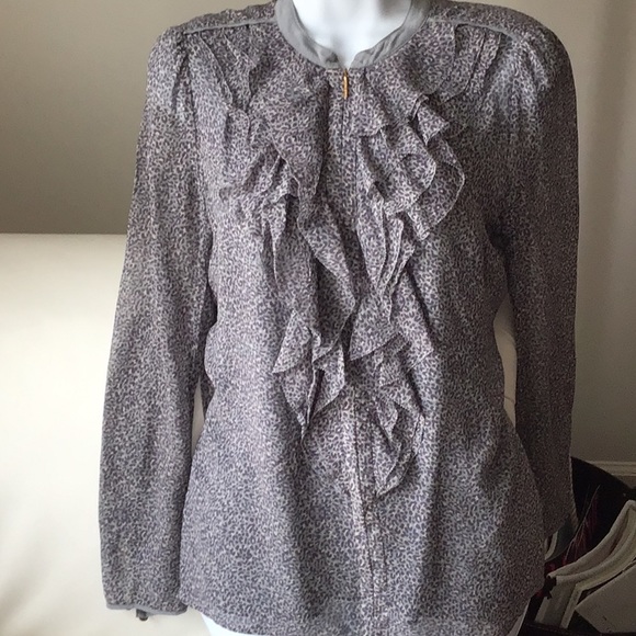 Tory Burch Silk Leopard Print Ruffle Front Blouse with Camisole - Picture 13 of 16